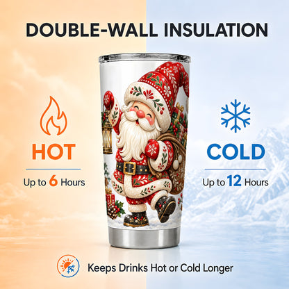 Folk Art Santa Tumbler 20oz, Christmas Stainless Steel Travel Cup