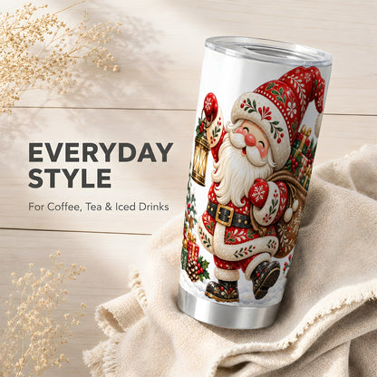 Folk Art Santa Tumbler 20oz, Christmas Stainless Steel Travel Cup