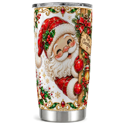 Peeking Santa Tumbler 20oz, Christmas Tumbler, Stainless Steel Travel Cup