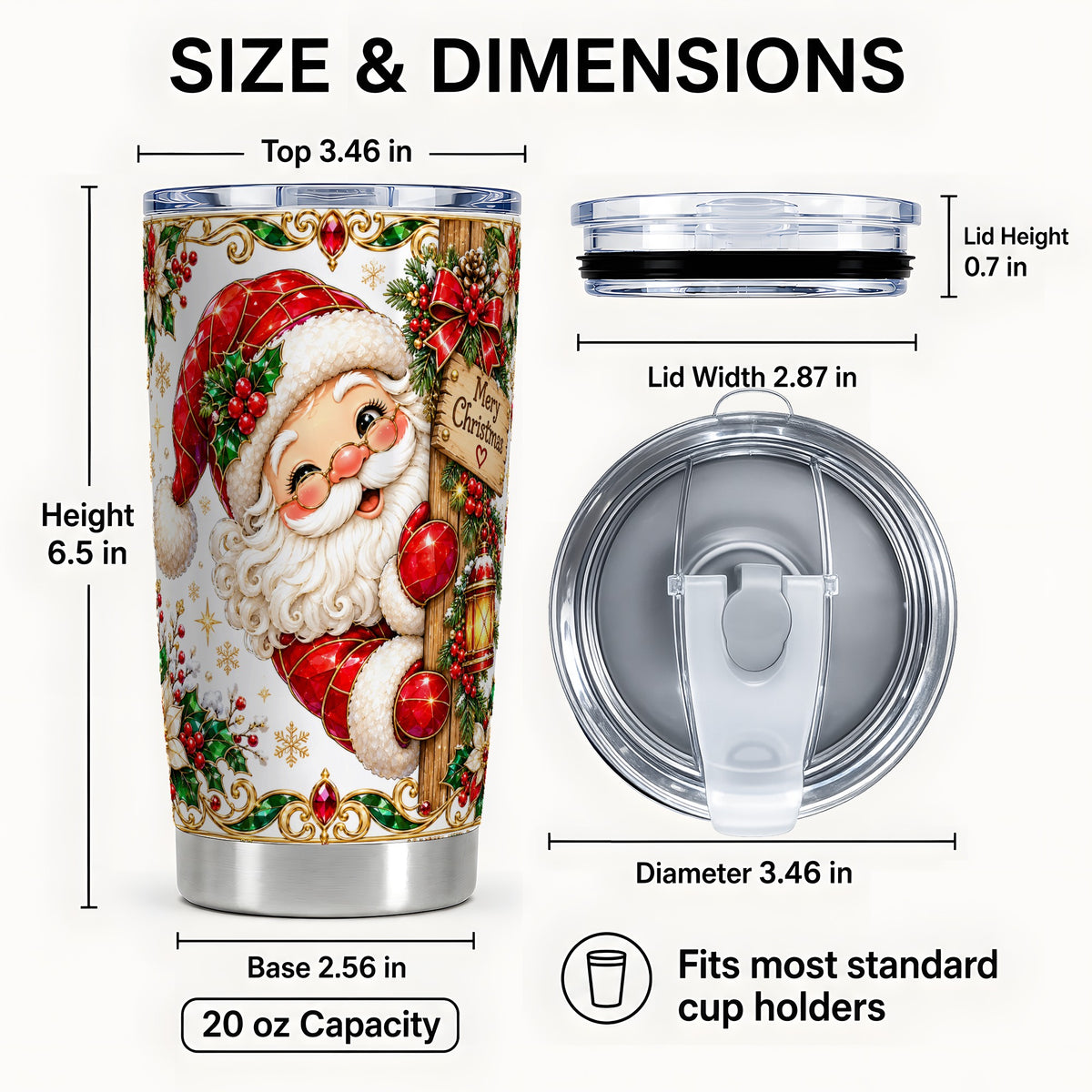 #pl[20oz|Steel] Peeking Santa Tumbler 20oz, Christmas Tumbler, Stainless Steel Travel Cup