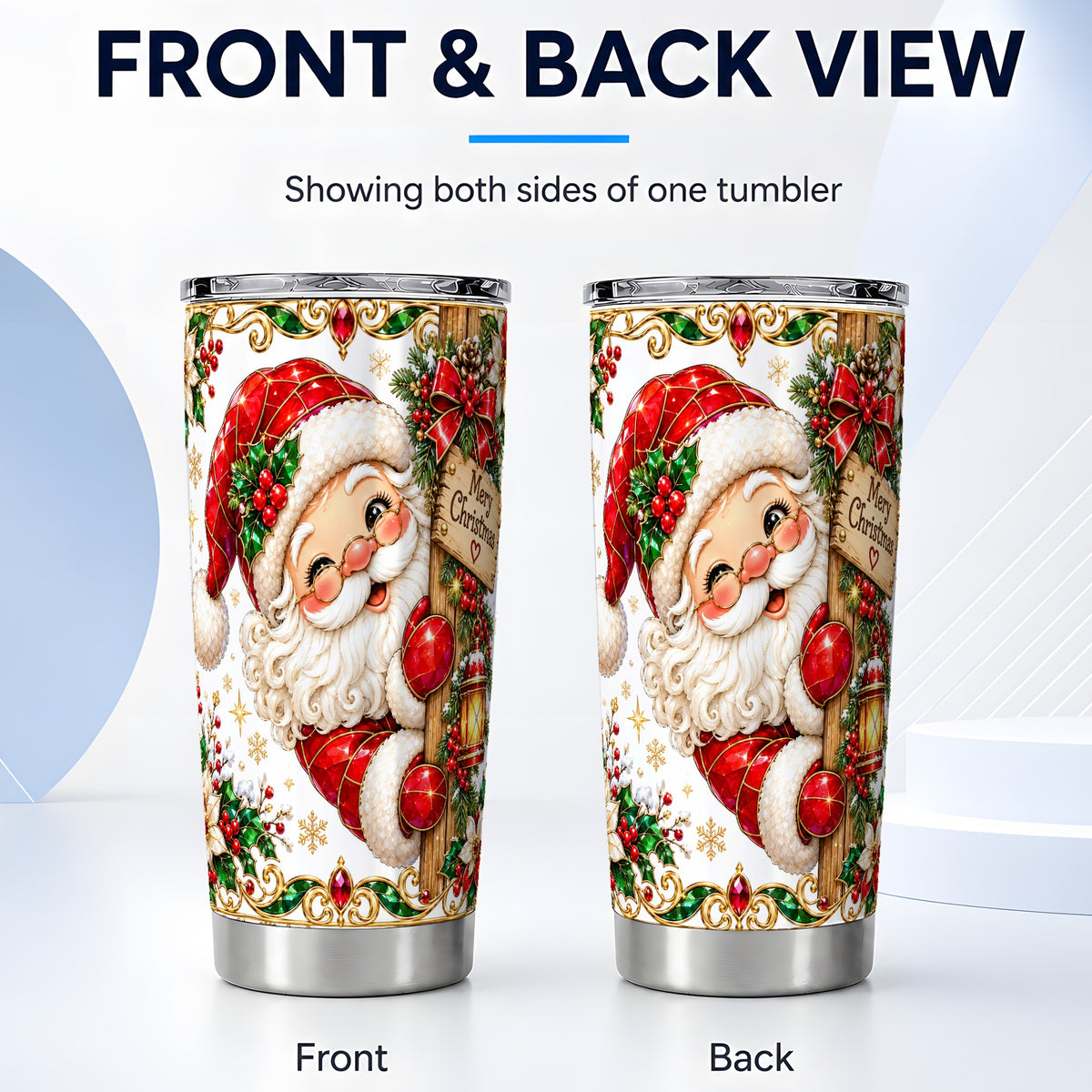 #pl[20oz|Steel] Peeking Santa Tumbler 20oz, Christmas Tumbler, Stainless Steel Travel Cup