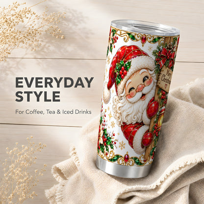 Peeking Santa Tumbler 20oz, Christmas Tumbler, Stainless Steel Travel Cup