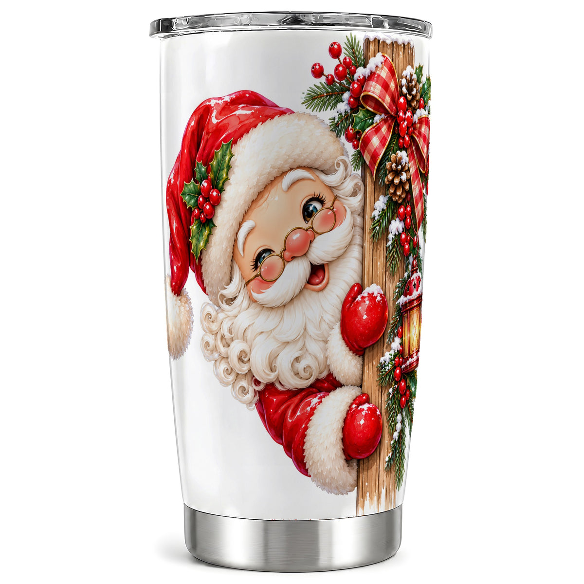 Rustic Santa Tumbler 20oz, Christmas Tumbler, Stainless Steel Travel Cup