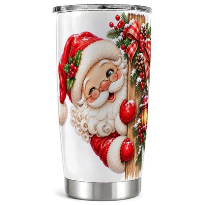 Rustic Santa Tumbler 20oz, Christmas Tumbler, Stainless Steel Travel Cup