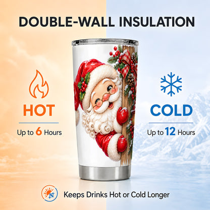 Rustic Santa Tumbler 20oz, Christmas Tumbler, Stainless Steel Travel Cup