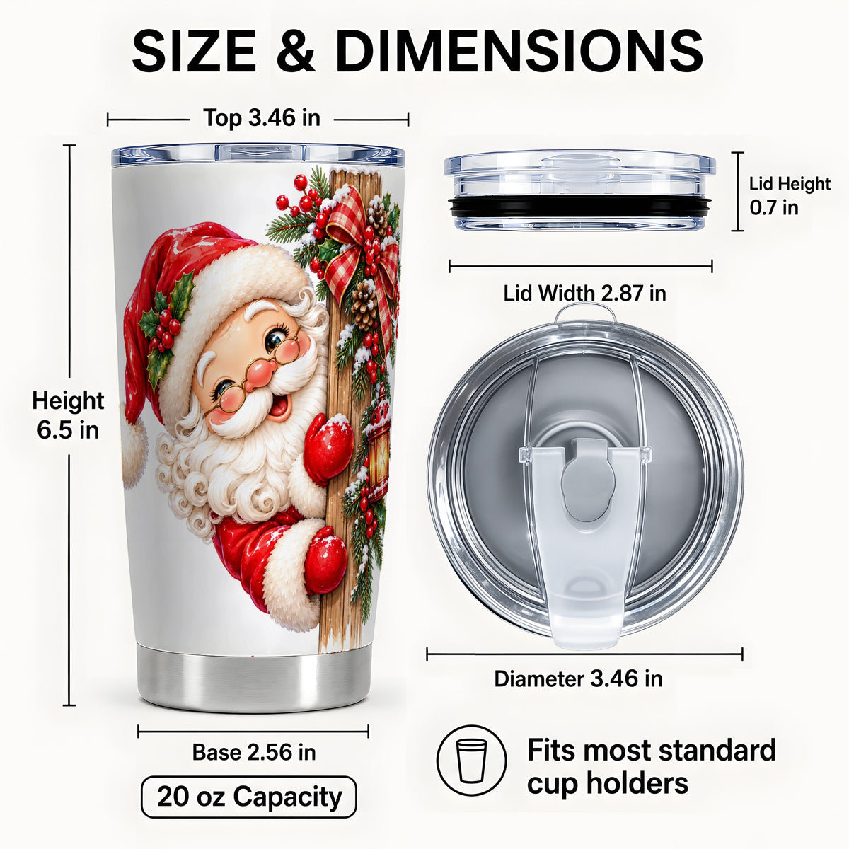 #pl[20oz|Steel] Rustic Santa Tumbler 20oz, Christmas Tumbler, Stainless Steel Travel Cup