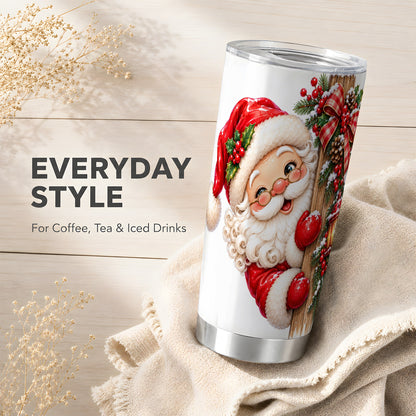 Rustic Santa Tumbler 20oz, Christmas Tumbler, Stainless Steel Travel Cup