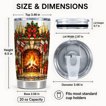#pl[20oz|Steel] Christmas Fireplace Tumbler 20oz, Holiday Tumbler, Stainless Steel Cup