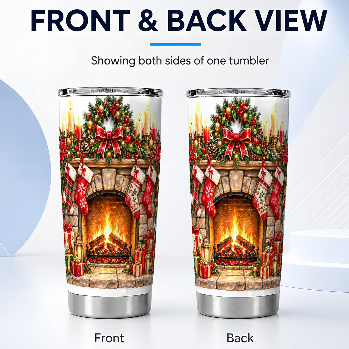 #pl[20oz|Steel] Cozy Fireplace Tumbler 20oz, Christmas Tumbler, Stainless Steel Travel Cup