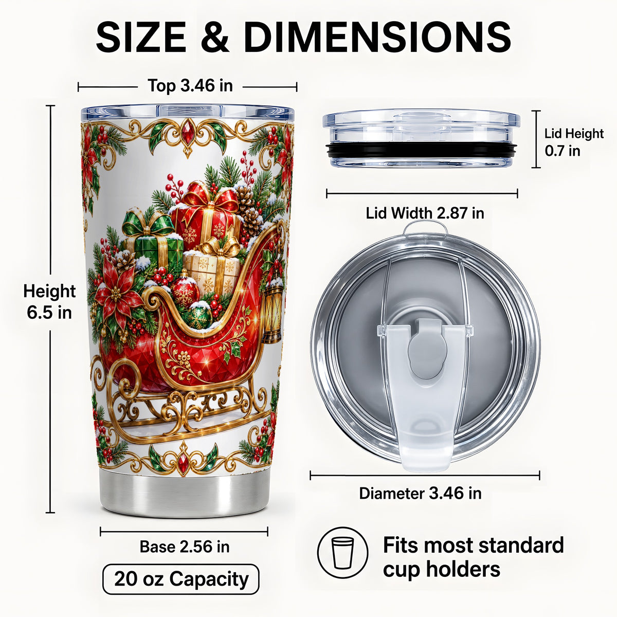 #pl[20oz|Steel] Christmas Sleigh Tumbler 20oz, Holiday Tumbler, Stainless Steel Travel Cup