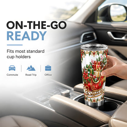 Christmas Sleigh Tumbler 20oz, Holiday Tumbler, Stainless Steel Travel Cup