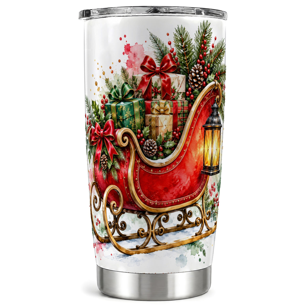 Vintage Sleigh Tumbler 20oz, Christmas Tumbler, Stainless Steel Travel Cup
