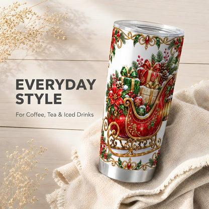 Christmas Sleigh Tumbler 20oz, Holiday Tumbler, Stainless Steel Travel Cup