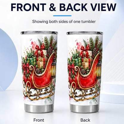 #pl[20oz|Steel] Vintage Sleigh Tumbler 20oz, Christmas Tumbler, Stainless Steel Travel Cup