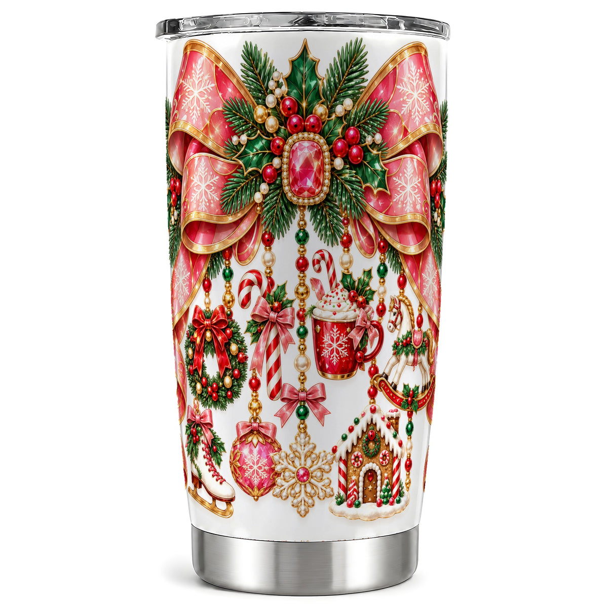 Christmas Bow Tumbler 20oz, Ornament Tumbler, Stainless Steel Travel Cup