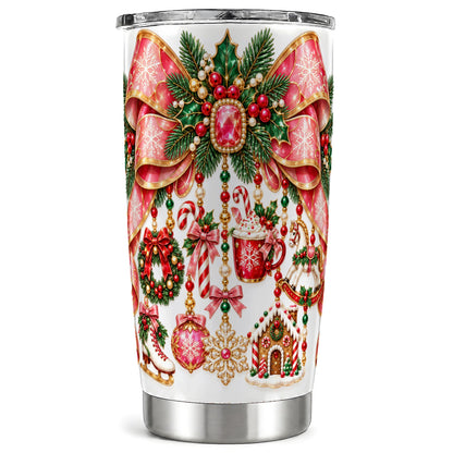 Christmas Bow Tumbler 20oz, Ornament Tumbler, Stainless Steel Travel Cup