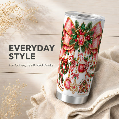 Christmas Bow Tumbler 20oz, Ornament Tumbler, Stainless Steel Travel Cup