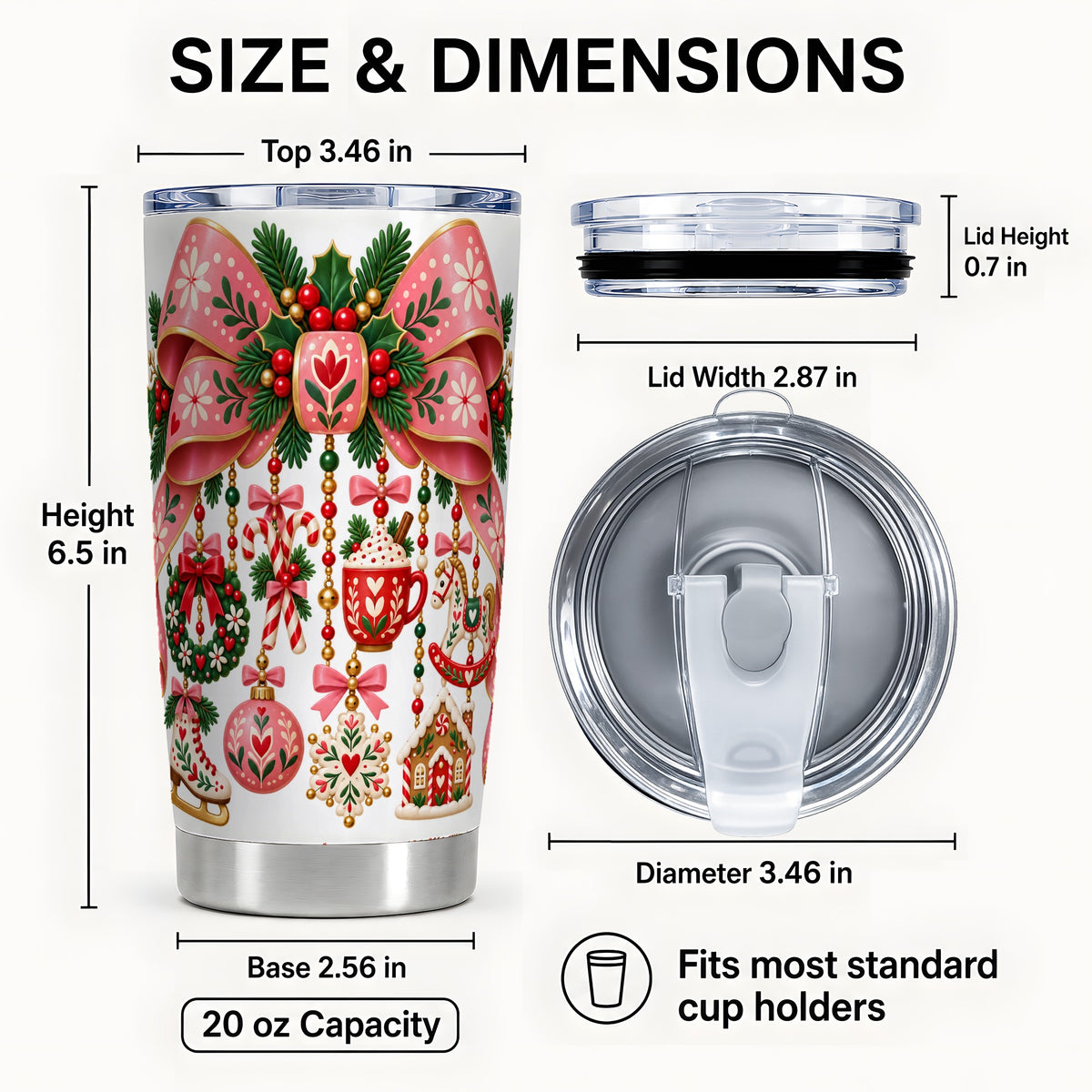 #pl[20oz|Steel] Pink Bow Tumbler 20oz, Nordic Christmas Tumbler, Stainless Steel Travel Cup