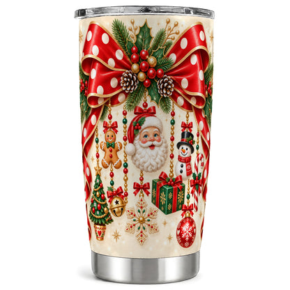Christmas Bow Tumbler 20oz, Santa Tumbler, Stainless Steel Travel Cup