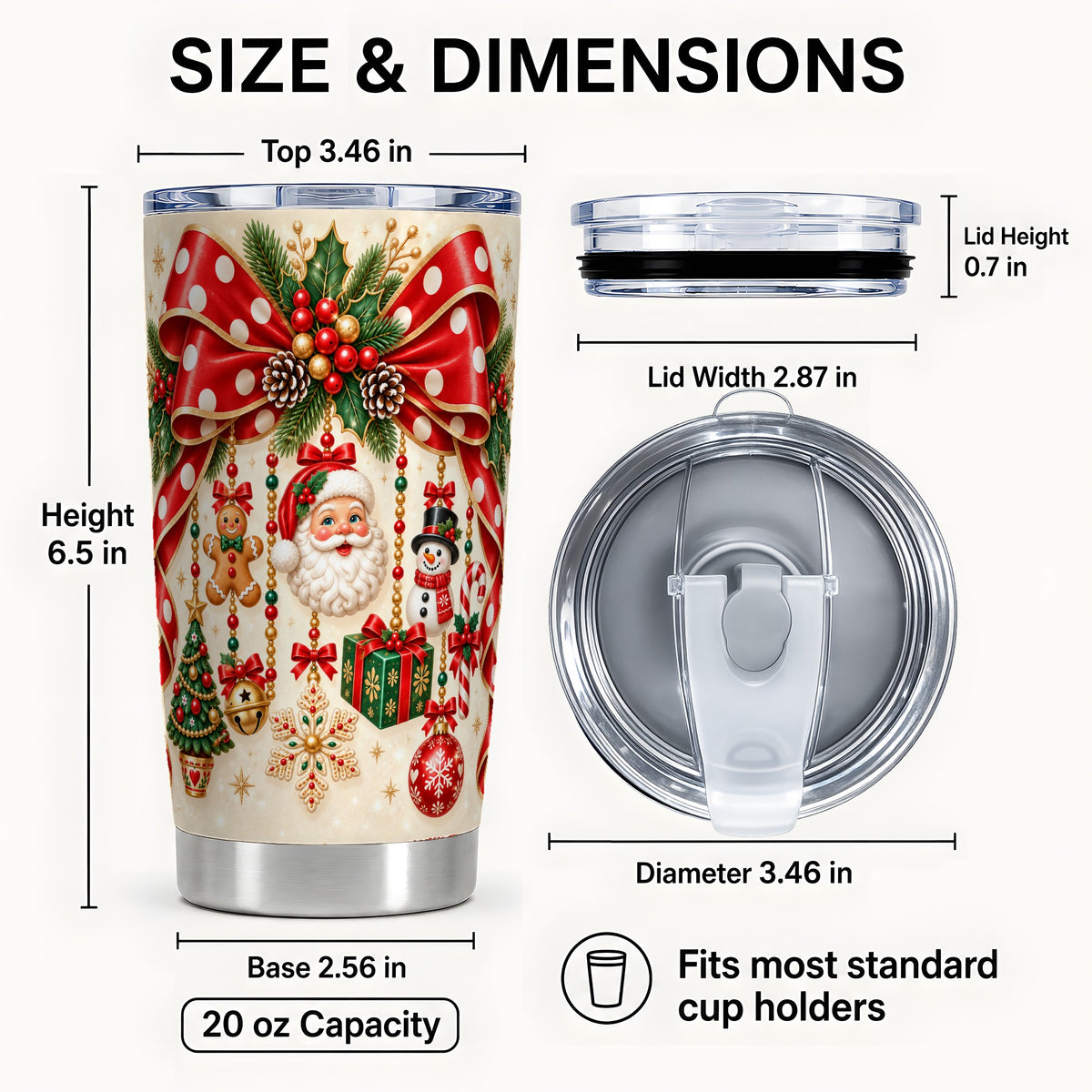 #pl[20oz|Steel] Christmas Bow Tumbler 20oz, Santa Tumbler, Stainless Steel Travel Cup