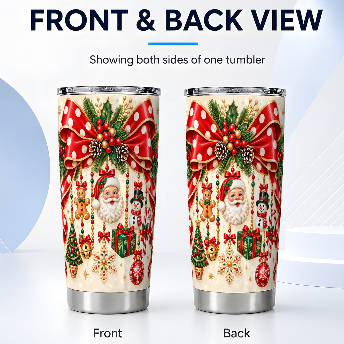 #pl[20oz|Steel] Christmas Bow Tumbler 20oz, Santa Tumbler, Stainless Steel Travel Cup