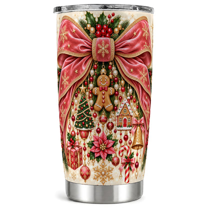 Christmas Bow Tumbler 20oz, Festive Ribbon Stainless Steel Travel Cup