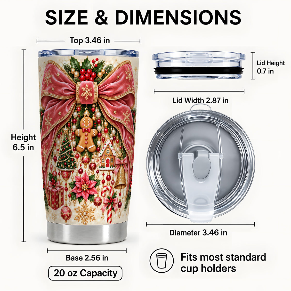 #pl[20oz|Steel] Christmas Bow Tumbler 20oz, Festive Ribbon Stainless Steel Travel Cup