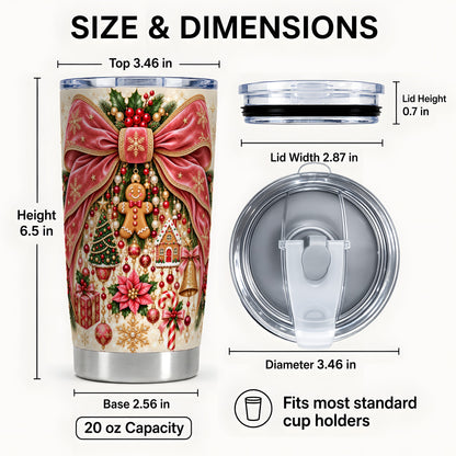 #pl[20oz|Steel] Christmas Bow Tumbler 20oz, Festive Ribbon Stainless Steel Travel Cup
