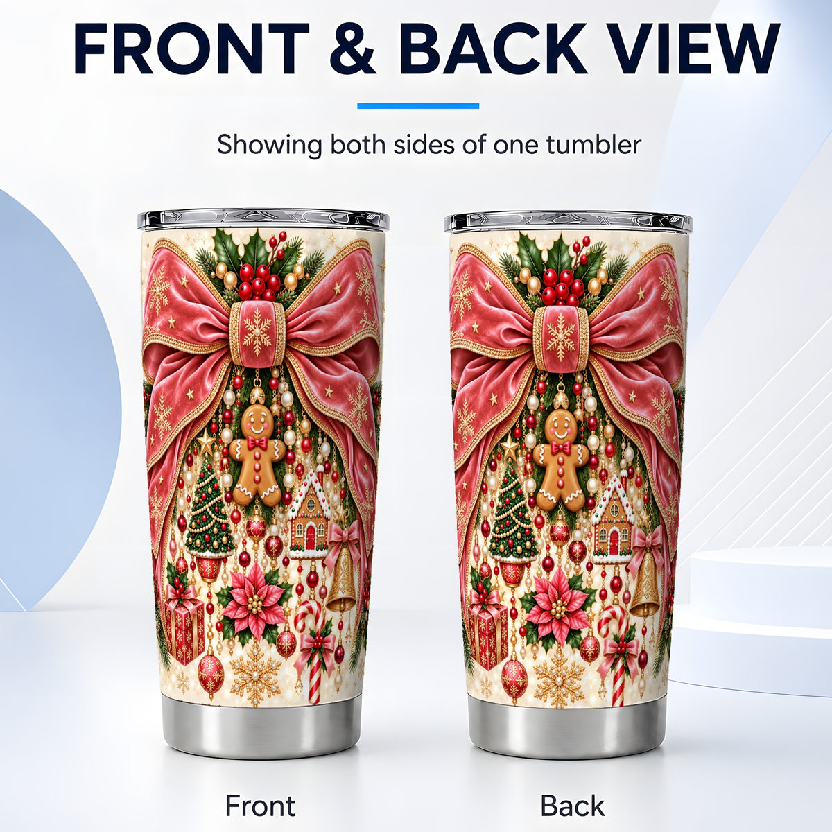 #pl[20oz|Steel] Christmas Bow Tumbler 20oz, Festive Ribbon Stainless Steel Travel Cup
