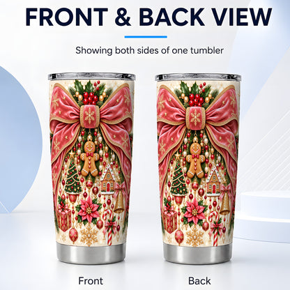 #pl[20oz|Steel] Christmas Bow Tumbler 20oz, Festive Ribbon Stainless Steel Travel Cup