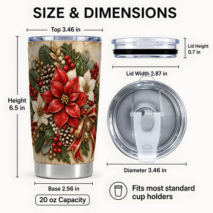 #pl[20oz|Steel] Vintage Poinsettia Tumbler 20oz, Floral Stainless Steel Travel Cup