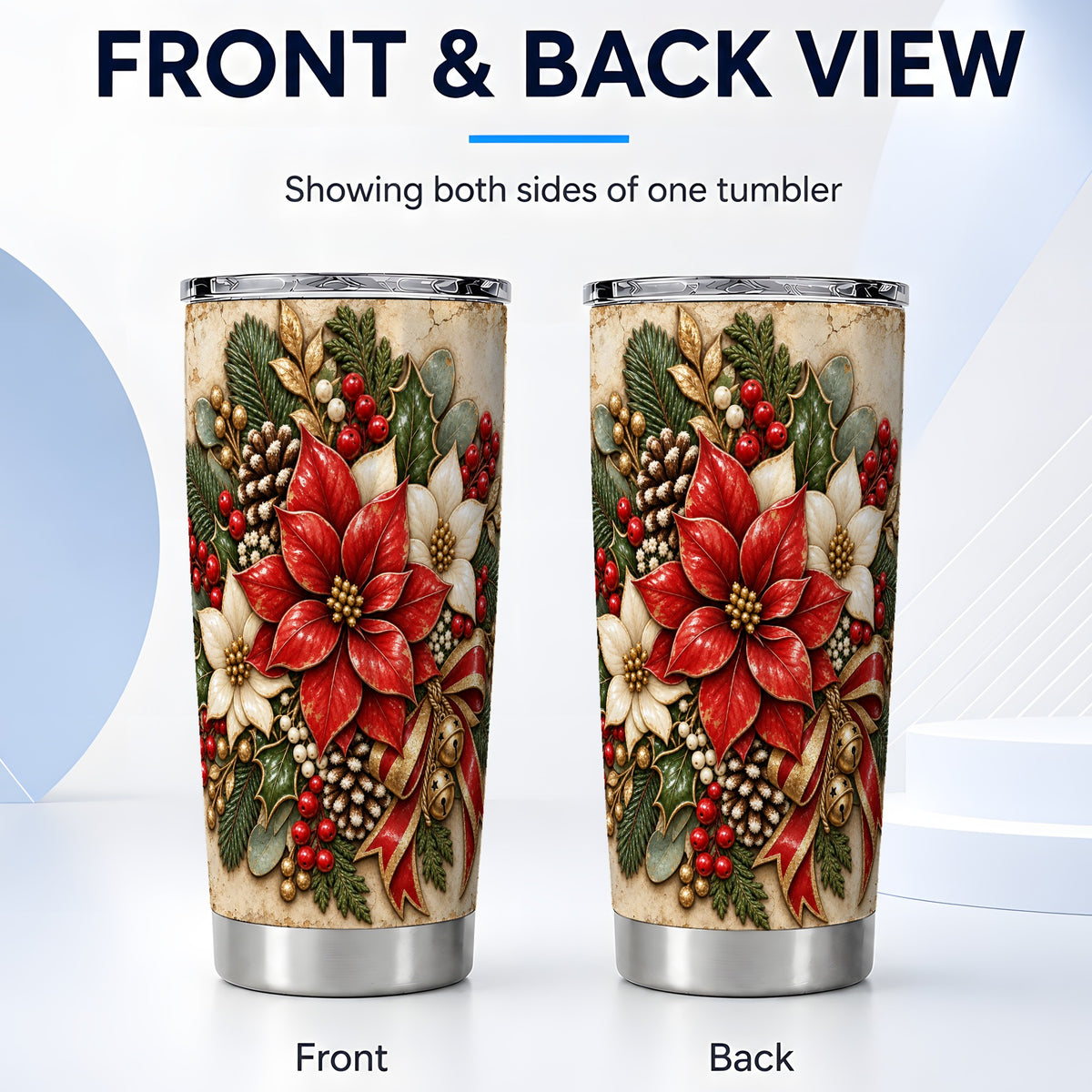 #pl[20oz|Steel] Vintage Poinsettia Tumbler 20oz, Floral Stainless Steel Travel Cup