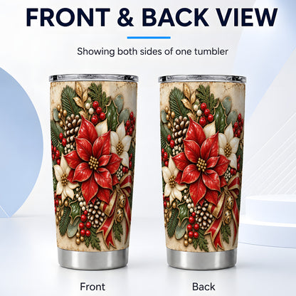 #pl[20oz|Steel] Vintage Poinsettia Tumbler 20oz, Floral Stainless Steel Travel Cup