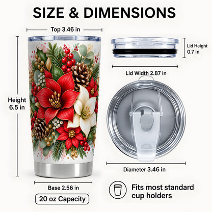 #pl[20oz|Steel] Christmas Poinsettia Tumbler 20oz, Red White Stainless Steel Travel Cup