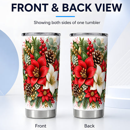 #pl[20oz|Steel] Christmas Poinsettia Tumbler 20oz, Red White Stainless Steel Travel Cup