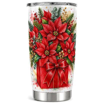 Poinsettia Bouquet Tumbler 20oz, Floral Stainless Steel Travel Cup