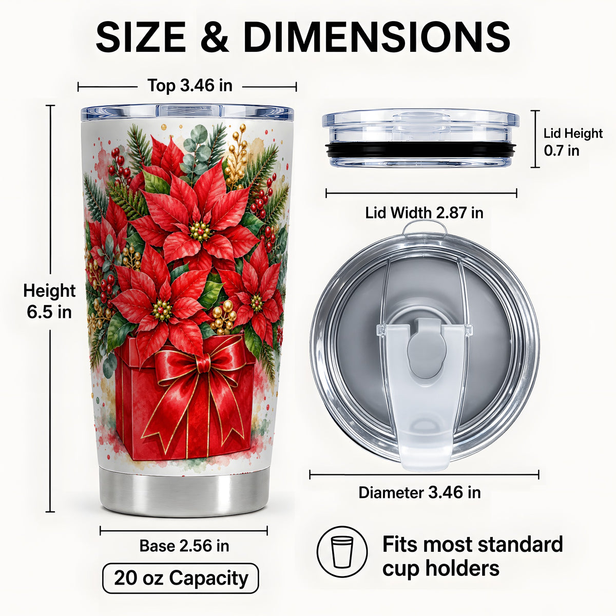 #pl[20oz|Steel] Poinsettia Bouquet Tumbler 20oz, Floral Stainless Steel Travel Cup