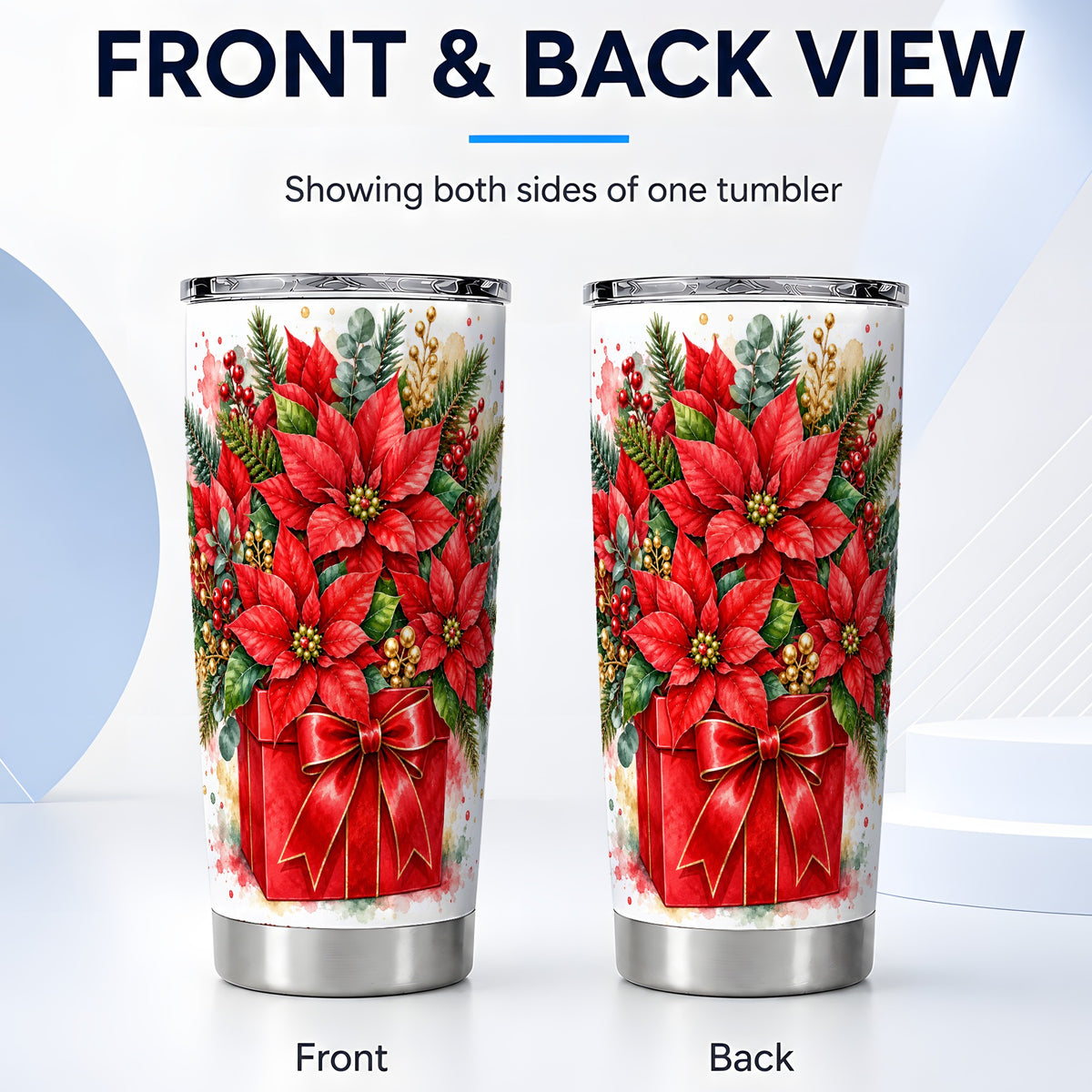 #pl[20oz|Steel] Poinsettia Bouquet Tumbler 20oz, Floral Stainless Steel Travel Cup