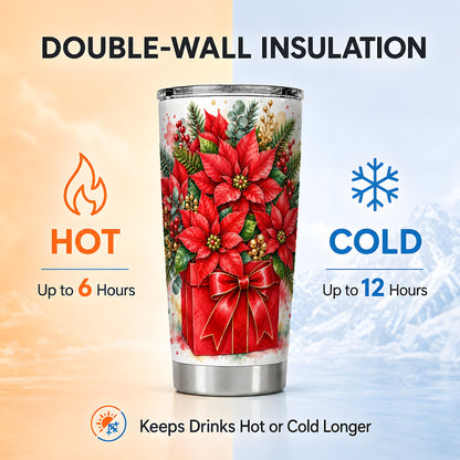 Poinsettia Bouquet Tumbler 20oz, Floral Stainless Steel Travel Cup