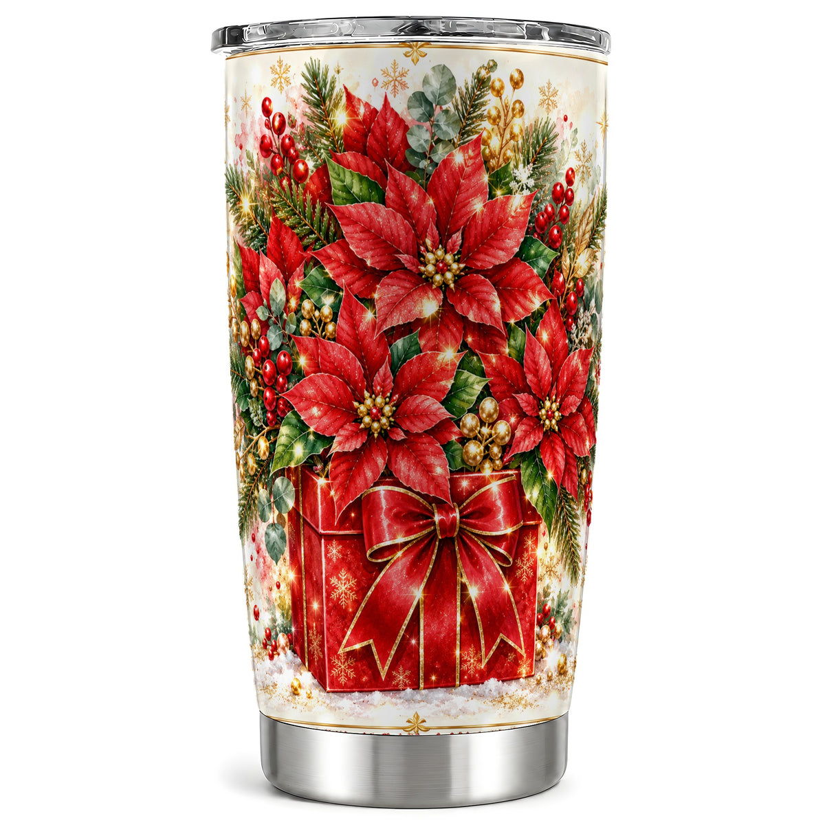 Christmas Poinsettia Tumbler 20oz, Floral Stainless Steel Travel Cup