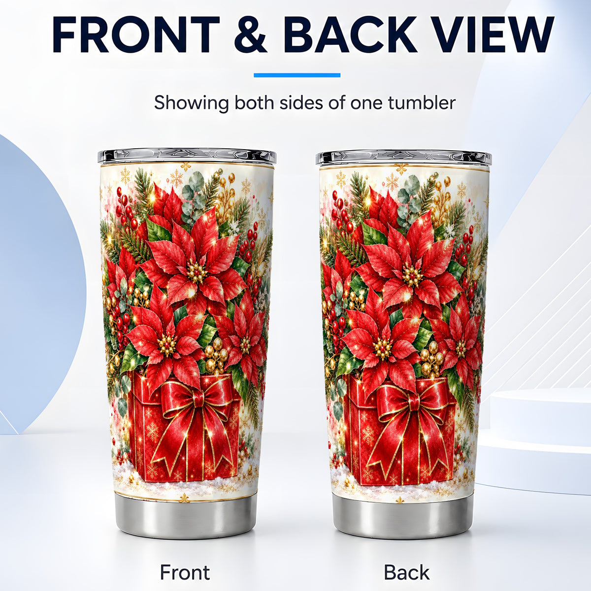 #pl[20oz|Steel] Christmas Poinsettia Tumbler 20oz, Floral Stainless Steel Travel Cup