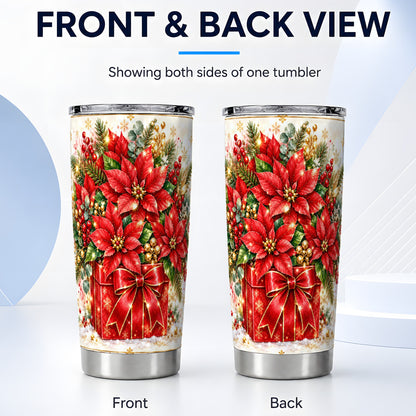 #pl[20oz|Steel] Christmas Poinsettia Tumbler 20oz, Floral Stainless Steel Travel Cup