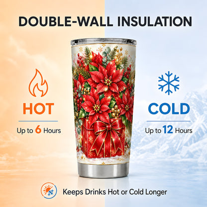 Christmas Poinsettia Tumbler 20oz, Floral Stainless Steel Travel Cup