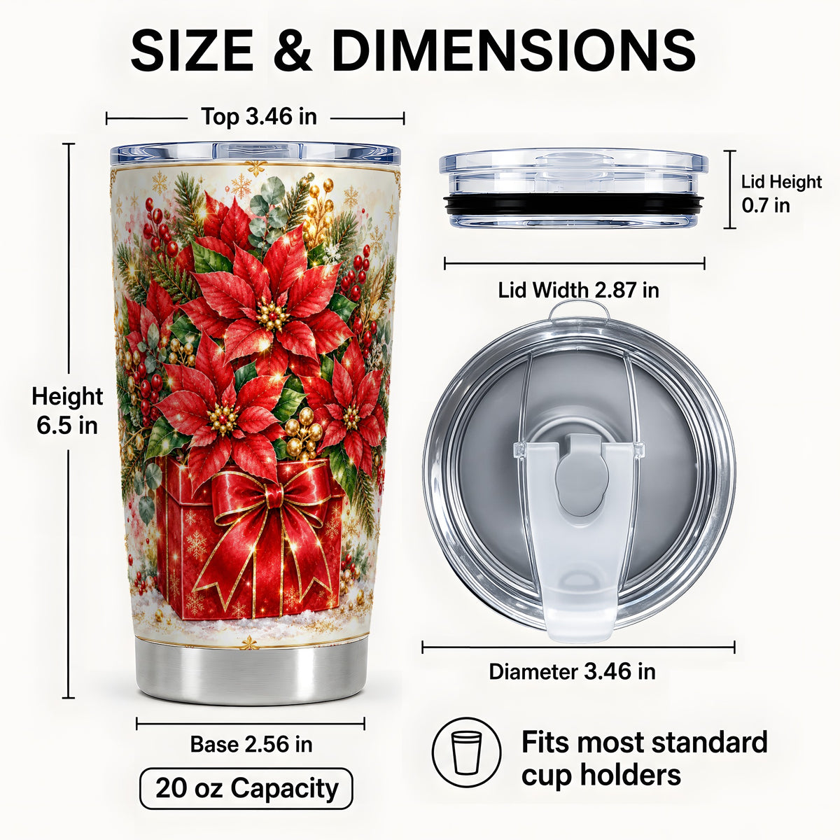 #pl[20oz|Steel] Christmas Poinsettia Tumbler 20oz, Floral Stainless Steel Travel Cup