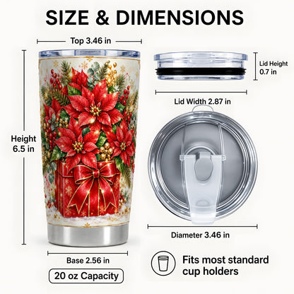 #pl[20oz|Steel] Christmas Poinsettia Tumbler 20oz, Floral Stainless Steel Travel Cup