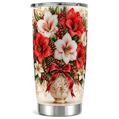 Christmas Amaryllis Tumbler 20oz, Floral Stainless Steel Travel Cup