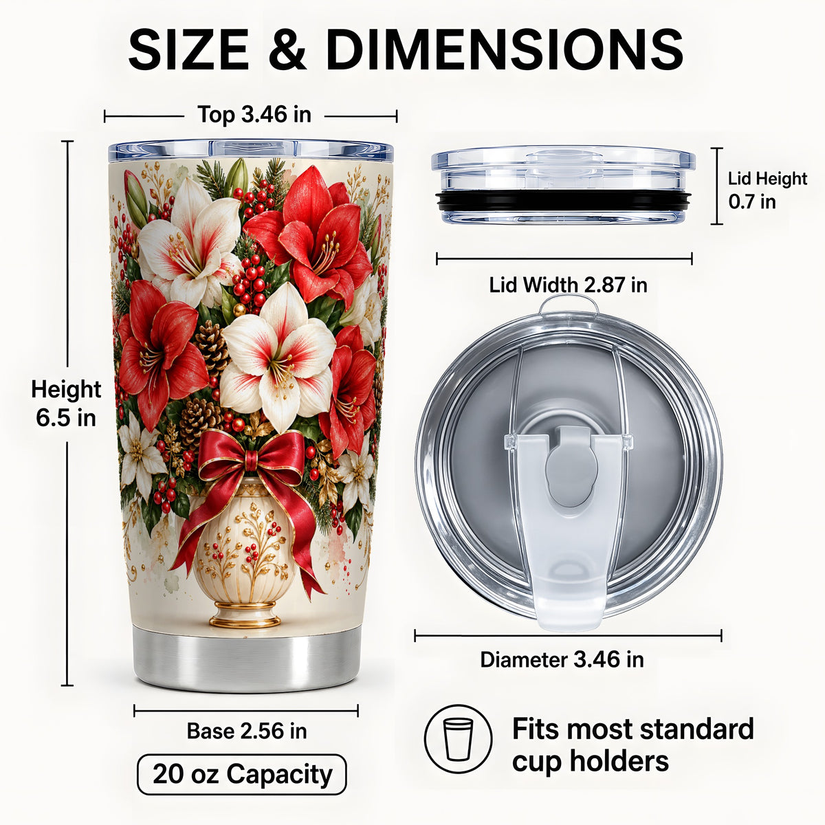 #pl[20oz|Steel] Christmas Amaryllis Tumbler 20oz, Floral Stainless Steel Travel Cup
