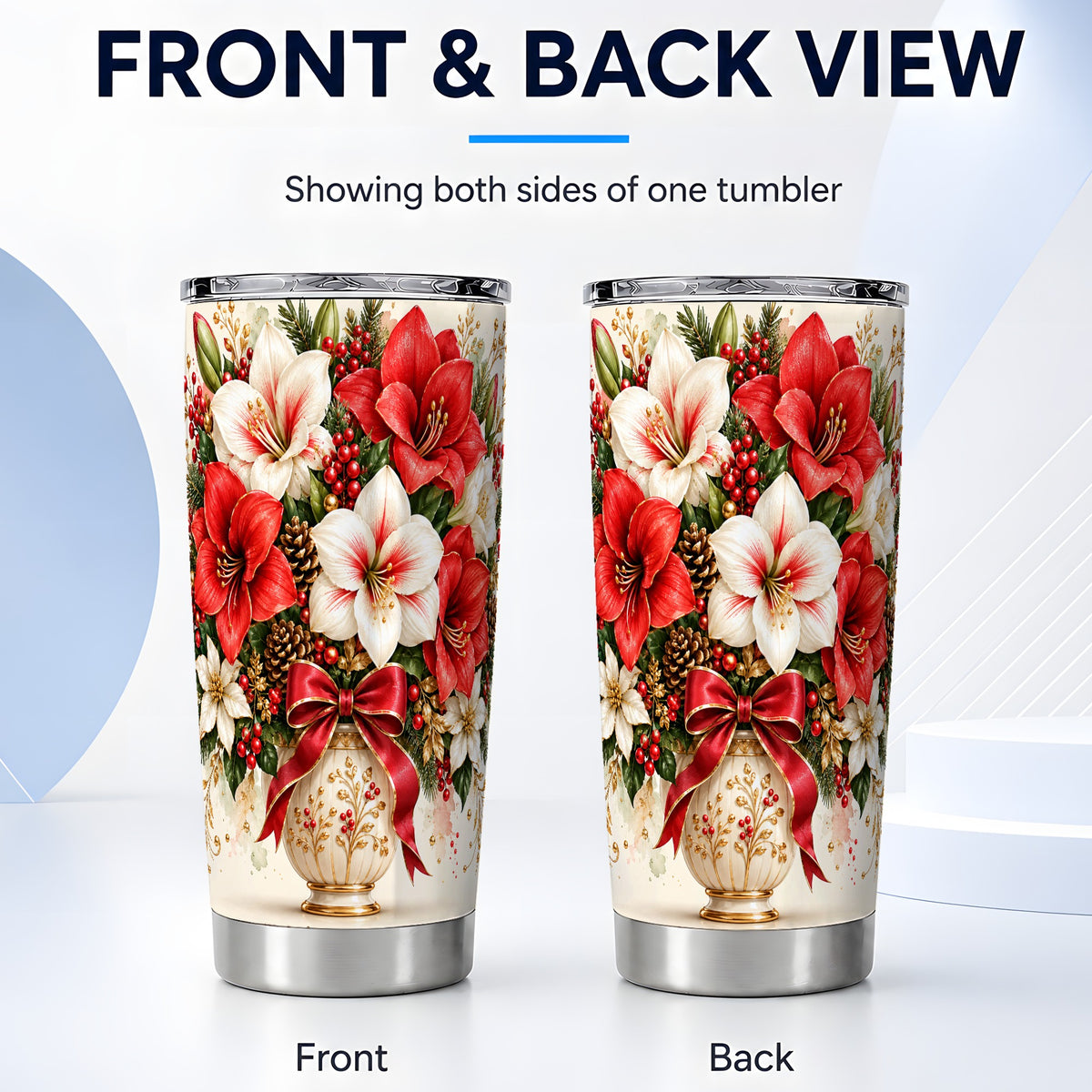 #pl[20oz|Steel] Christmas Amaryllis Tumbler 20oz, Floral Stainless Steel Travel Cup