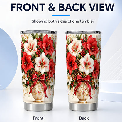 #pl[20oz|Steel] Christmas Amaryllis Tumbler 20oz, Floral Stainless Steel Travel Cup