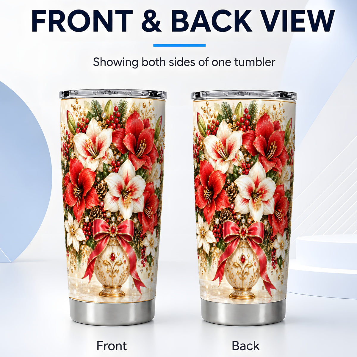 #pl[20oz|Steel] Jeweled Amaryllis Tumbler 20oz, Christmas Stainless Steel Travel Cup